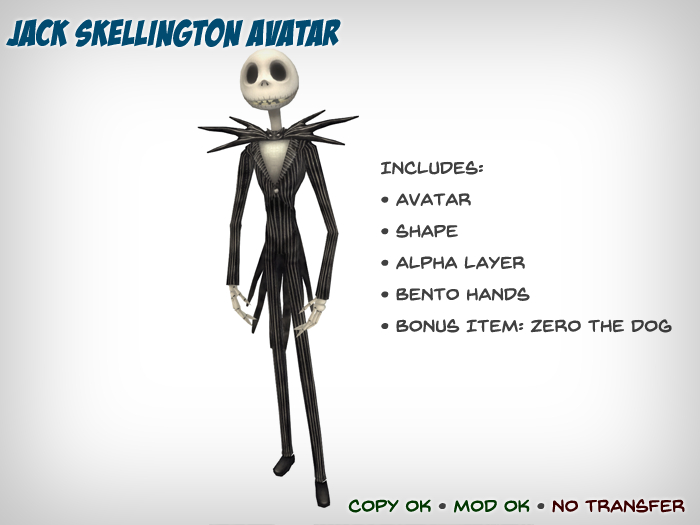 Second Life Marketplace Jack Skellington Avatar with Bento Hands